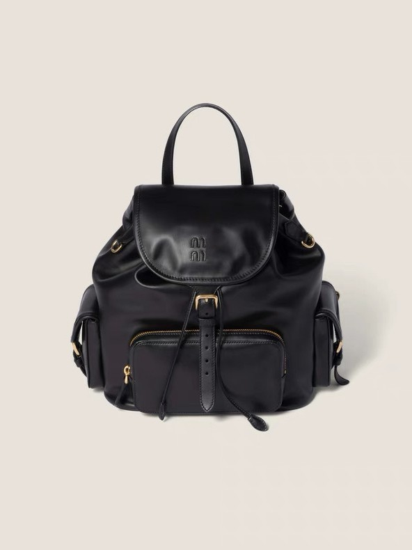 2025 新しい miu 本革バックパックニッチデザイン多用途レトロ大容量ダブル巾着バックパック|undefined