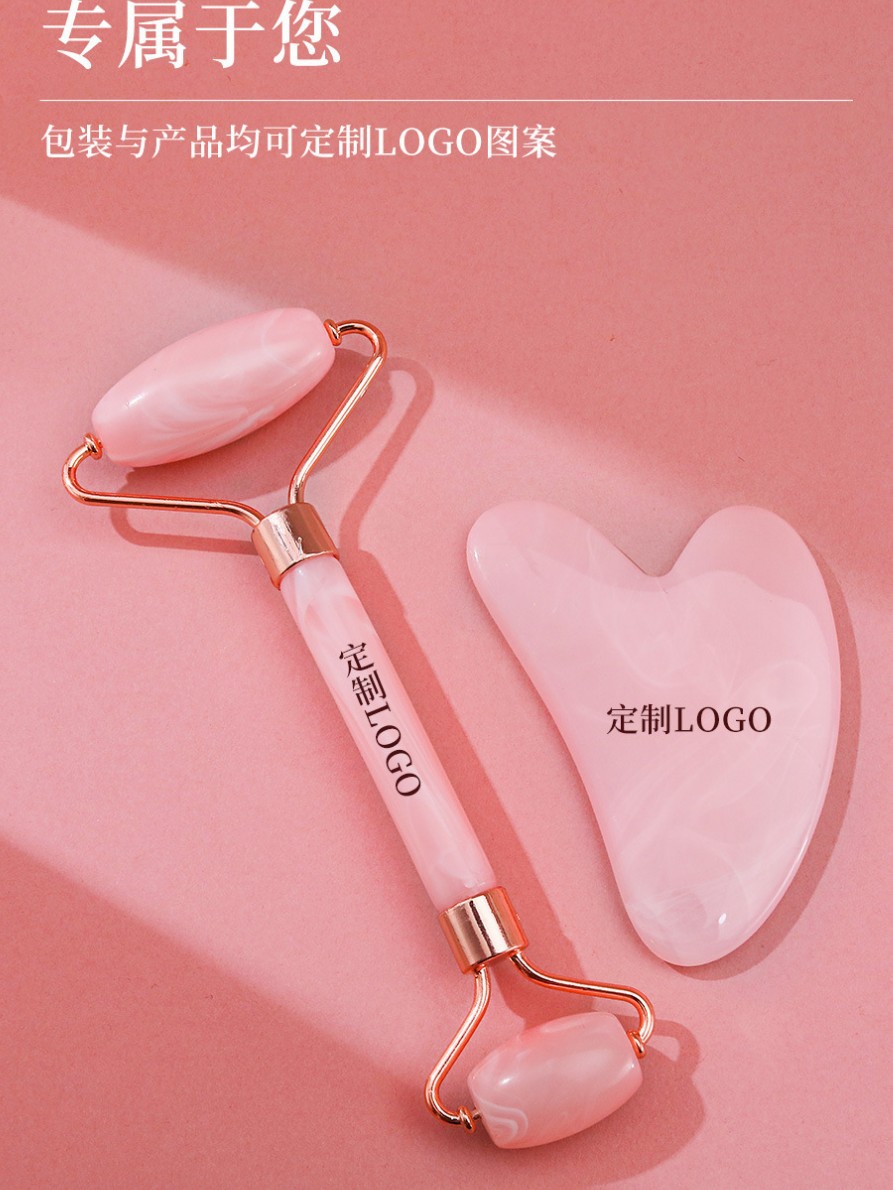 Rodillo de cristal rosa masajeador facial de dos colores palo de belleza de jade cara de empuje de doble cabeza, acupuntura de ojos, afeitado en forma de corazón image 5