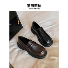 厚底粗跟~英伦风复古擦色厚底懒人乐福鞋女小皮鞋2025年春夏新款