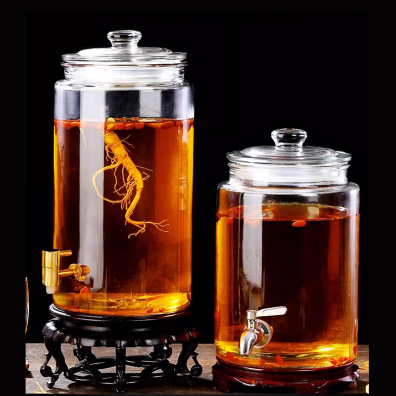 泡酒专用罐加厚玻璃高档密封带龙头无铅人参罐装药酒酒瓶酒壶