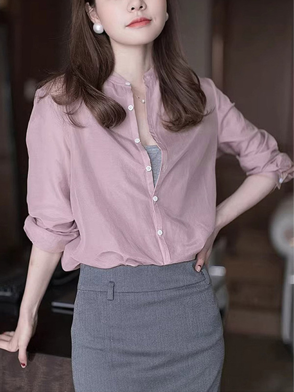 2025春秋新款女装设计感小众法式衬衣气质立领衬衫女长袖宽松上衣|undefined
