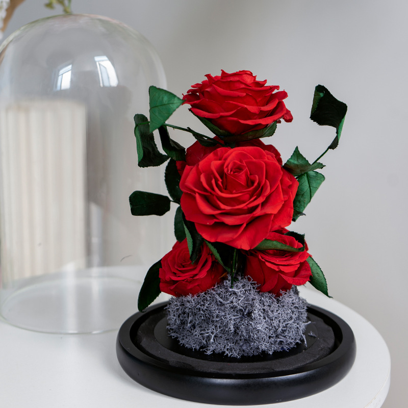 Yunnan Eternal Flower Rose Grand Prince Cubierta de cristal Producto terminado Regalo creativo para el Día de San Valentín Flor eterna Adorno de alta gama.