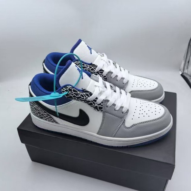 [Factory Direct Sales] Popular Qiao Yi White and Blue Crackle Pattern Campus Trendy Shoes Aj1 Student Sneakers Sneakers