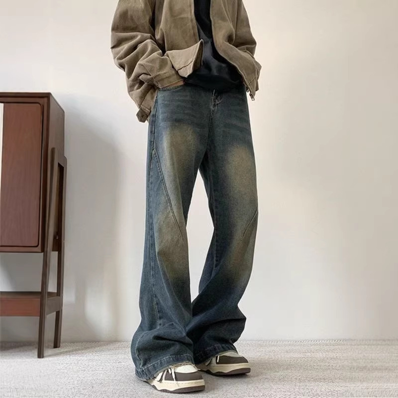 Men's High Street Cleanfit Vintage Washed Denim Jeans - Relaxed Fit Straight Leg Trousers For Casual Wear_mkmklike.com