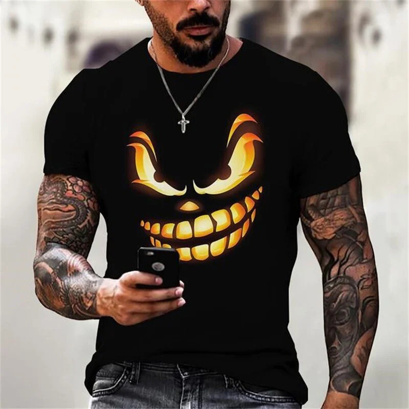 European and American Cross-border Personality Fashion American 3D Printed T-shirt Men's Trendy Summer T-shirt Loose Round Neck Short Sleeve