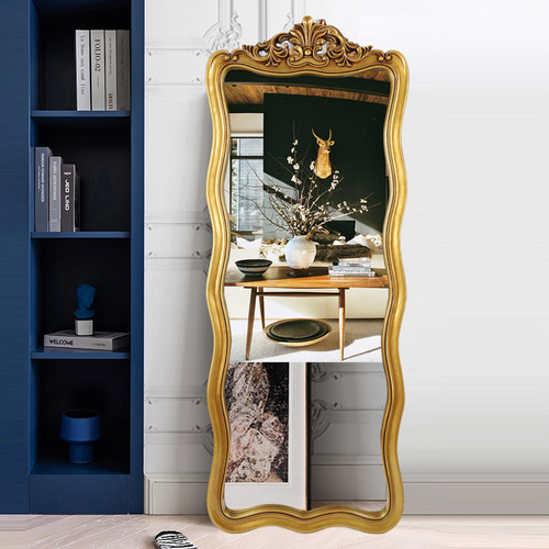 Full-Length Mirror French European Retro Clothing Store Wave Dressing Mirror Floor Standing Home Wall-Hanging Try-On Mirror