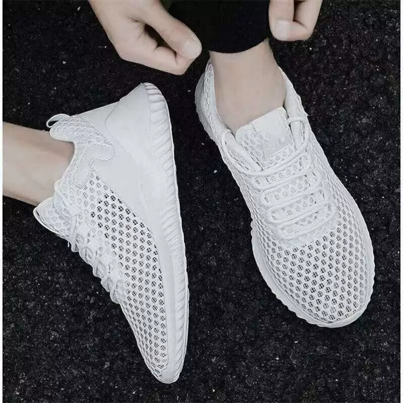 Летняя мужская обувь с дышащей сеткой, повседневная обувь для бега с дезодорантом, дышащая студенческая белая мужская обувь с полой тонкой сеткой, большой размер