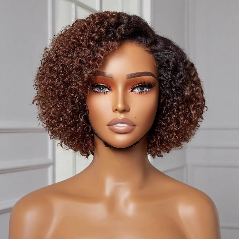 Amazon new wig African women's fashion chemical fiber headgear Brown partial short curly hair African curly wig