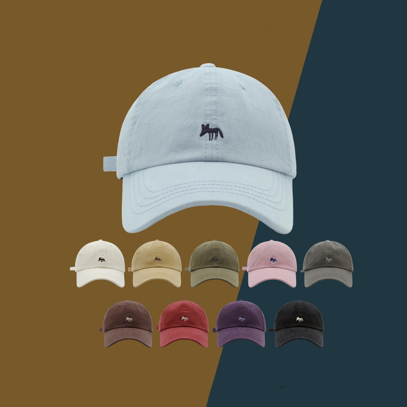 Cute All-match Small Fox Embroidered Baseball Cap Men's and Women's Spring and Summer Korean Style Street Fashion Cap Shiny Face
