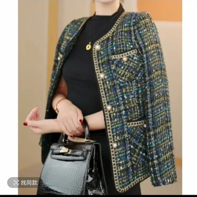High-End Mom Fashion Elegant Tweed Socialite Fragrance Style Jacket Short Slim Spring and Autumn Top New Style
