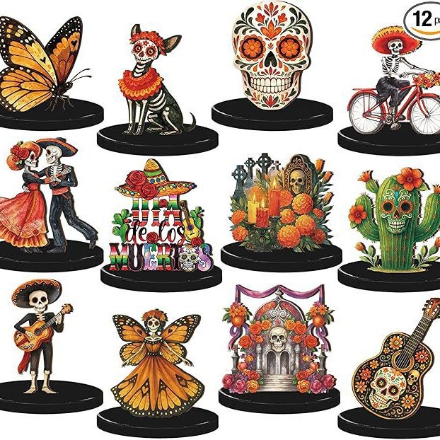 Mexican Carnival Day of the Dead Wooden Decorations Hanging Ornaments 12-Piece Set Wooden Skull Tabletop Small Ornaments Mexican Carnival Day of the Dead Wooden Decorations Hanging Ornaments 12-Piece Set Wooden Skull Tabletop Small Ornaments