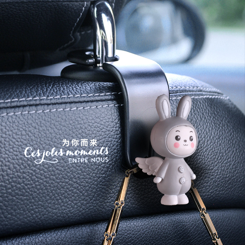 Gancho de asiento de conejito de dibujos animados en 3D Suministros de coche Gancho de respaldo de silla de coche creativo Accesorios interiores lindos para mujer