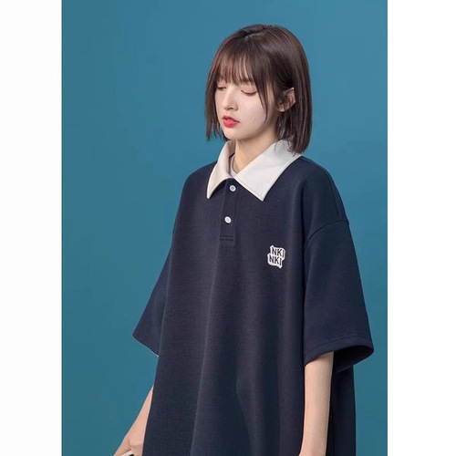 Summer New Student Loose Collar Short Sleeve POLO Shirt T-Shirt Trendy Unisex POLO Shirt Top