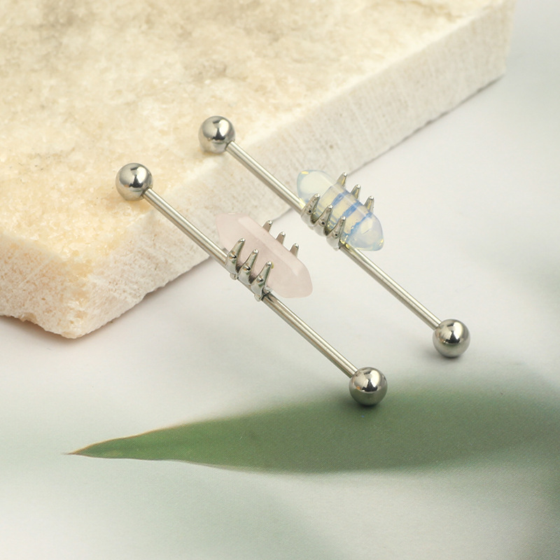 Silver pointed spike labret stud material detail