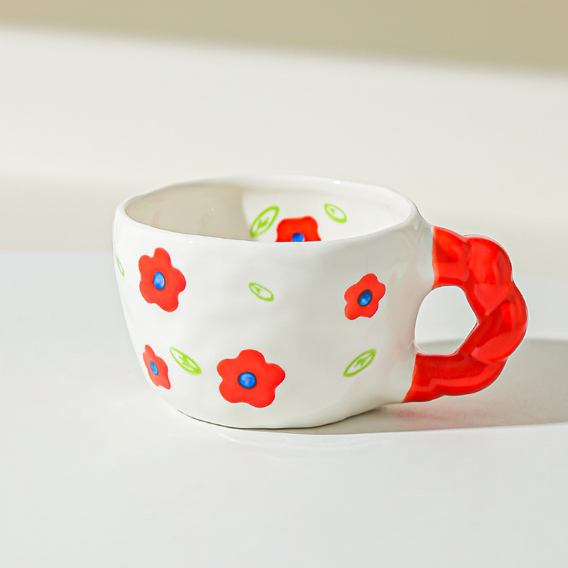 Retro pintado a mano flores hechas a mano irregular tazas de cerámica encantadoras tazas de café diseño tazas de café tazas de agua caseras