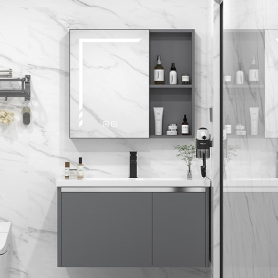 Gabinete de baño de aluminio espacial combinado lavabo cerámico lavabo lava