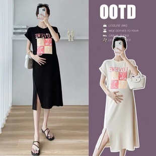 Pregnant Women's Summer Dress Western Style Top Short Sleeve Loose Printed Pregnant Women's dress Dress Summer Fashion T-shirt Skirt
