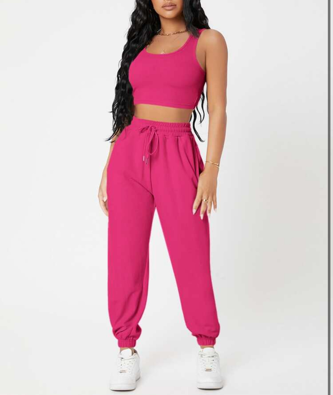 490g Weight Sleeveless Sleeve Length Polyester Fabric Type Pants Sets Sets Type 2 Pieces Set Quantity Casual, Daily Occasion Round Neck Neckline Breathable Function Skinny Fit Type Solid Color Pattern Summer Season Women's Gender Streetwear, Sport Style Style Women's Streetwear Sport Style Solid Color Polyester Round Neck Tracksuit 4