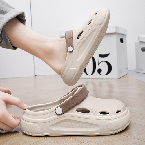 Men's Summer Driving Slippers with Anti-Slip Soft Sole, Rounded Toe, Beach Shoes, Trendy Cool Shoes for Outdoor Use, Men's Outer Wearing
