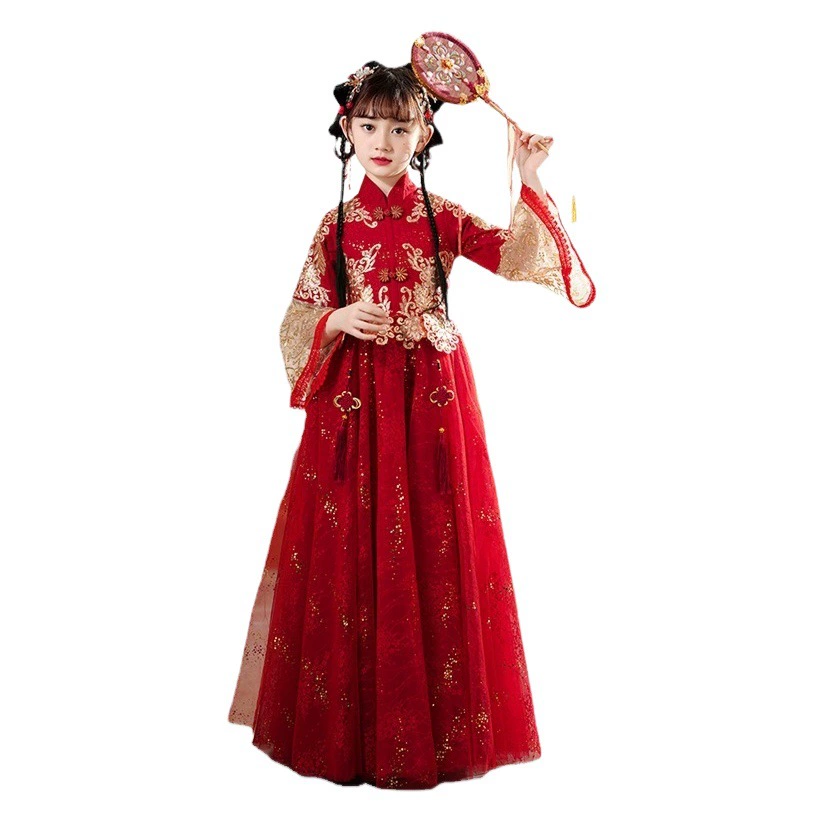 Для девочек Hanfu Детский костюм Тан в китайском стиле антикварное платье супер фея 2025 новый осенний и зимний костюм с длинными рукавами