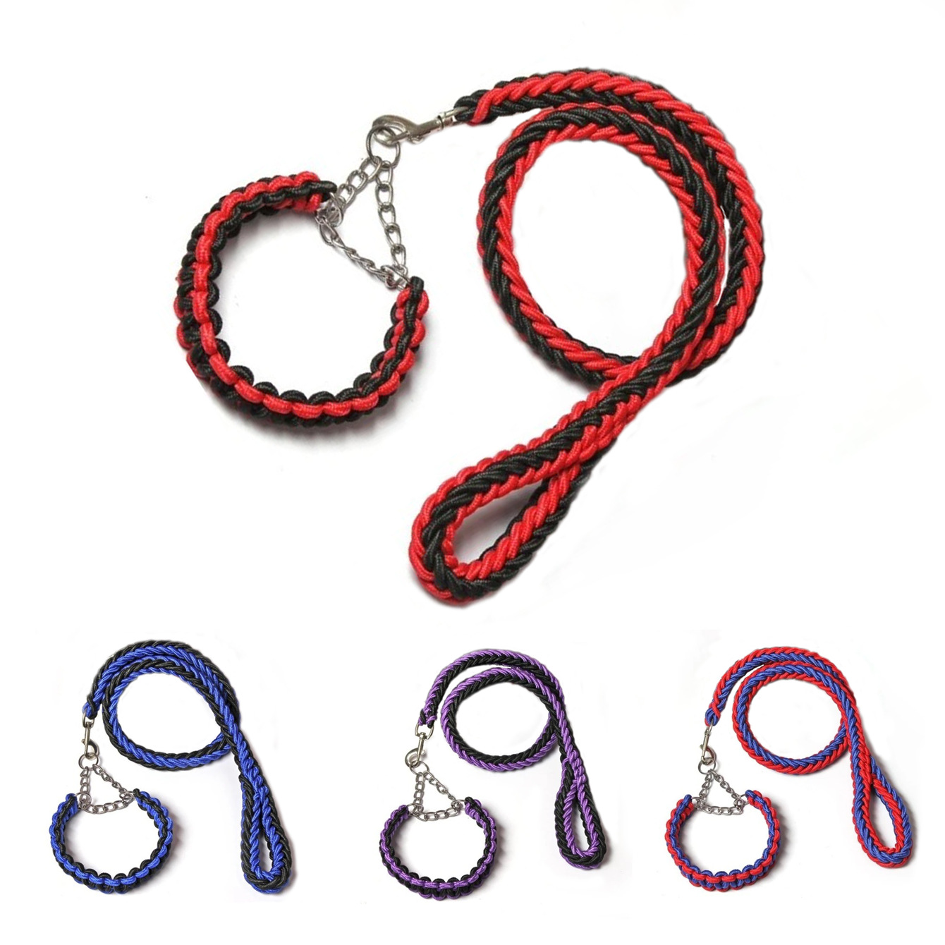 Venta al por mayor nacional tejido a mano de ocho hilos collar de cadena de perro a prueba de explosiones Punch P cadena correa para mascotas cuerda de perro collar de perro