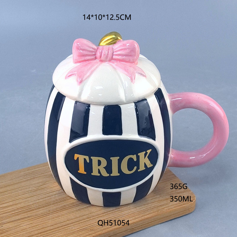 Creativo simple pintado a mano de cerámica rayada campana rosa taza de copa encantadora taza práctica de alta calidad de agua