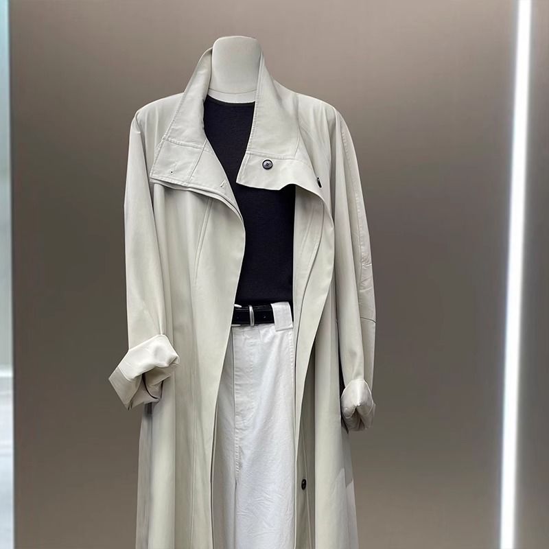 Mid-Length Trench Coat for Women, New Spring and Autumn 2025 Style, Stand Collar, Korean Style, Loose Fit, Elegant Trench Coat, British Style Coat
