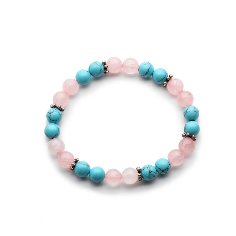 Pulsera de cuentas de piedra de ágata de cristal Rosa transfronteriza europea y americana Moonstone turquesa pulsera de cuentas de hilo elástico para hombres y mujeres