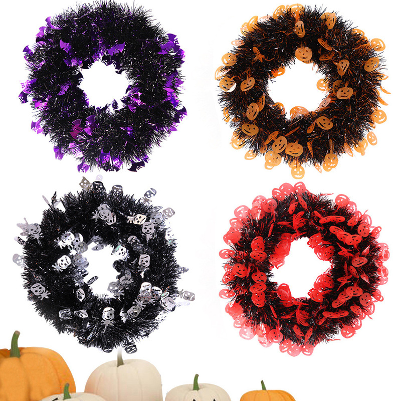 New Simulated Halloween Garland Rattan Ring Pendant Home Courtyard Decoration Pumpkin Skull Colorful Strip Rattan Ring Door Hanging