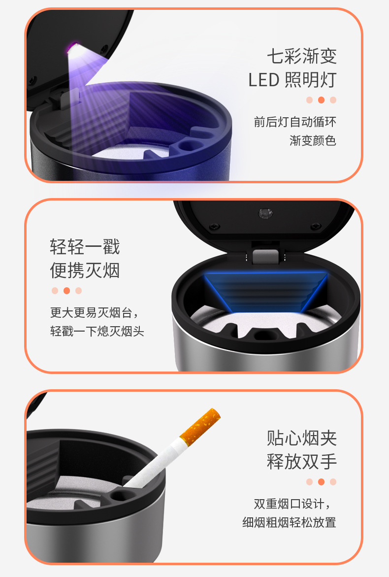 Car-Mounted Ashtray with a High-End Feel, Premium Car Interior Decoration, High-End Anti-Fly Ash Interior Ornament, Automatic Smoke Extinguishing
