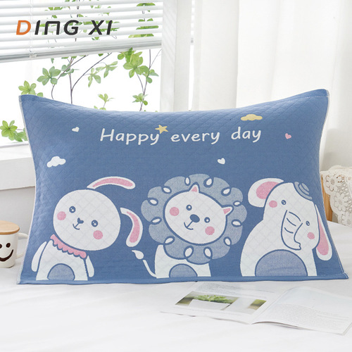 Pillowcase 100% Cotton Three-layer Gauze Adult and Children Full Cotton Household Couple Thick Sweat-absorbent Pillowcase Manufacturer Wholesale