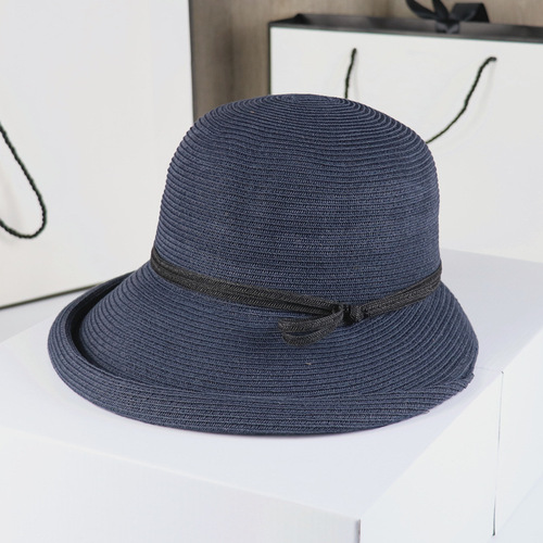 Retro Hepburn style sunshade straw hat for women, foldable basin hat, Japanese fisherman hat, summer travel sun protection sun hat