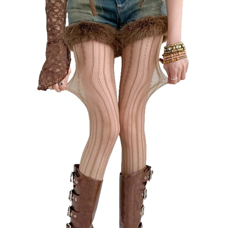 Spring Summer Retro Vertical Jacquard Sexy Black Silk Hot Girl Pure Desire Beautiful Leg Stockings Hollow Lace Mesh_voghion.com