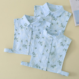 New Autumn and Winter Cotton Fake Collar Blouse Decorative Printed Fake Collar Black Edge Fake Collar Blue Shirt Fake Collar