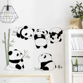 可爱熊猫背景墙面装饰贴画儿童房可移除装饰贴画36080-墨悬趣