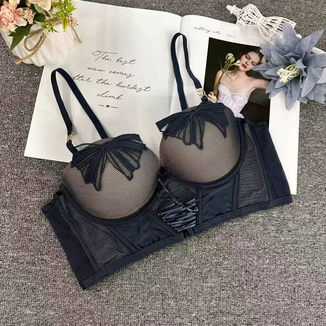 Nuevo sujetador de encaje de moda Jacquard transpirable ajuste cómodo anti-caída reunido cinco botones lotes de ropa interior