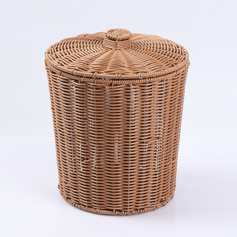 Cubo de almacenamiento tejido de plástico Armario creativo con tapa Cesta de almacenamiento Tapelera de escritorio Sala de estar Dormitorio Baño Cesta de almacenamiento