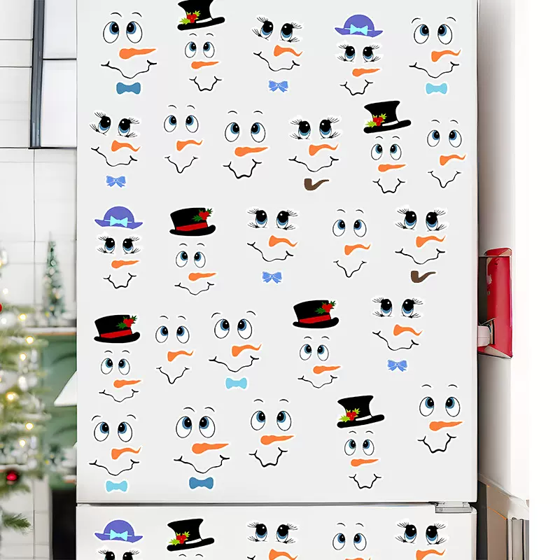 跨境热销新款卡通雪人表情冰箱贴家居装饰贴画圣诞节装饰氛围贴纸
