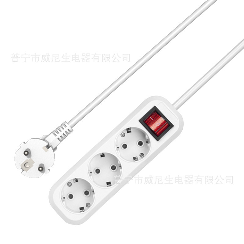 Gelistar跨境专供插板欧规欧标带开关3插孔插排插接线板外贸插座