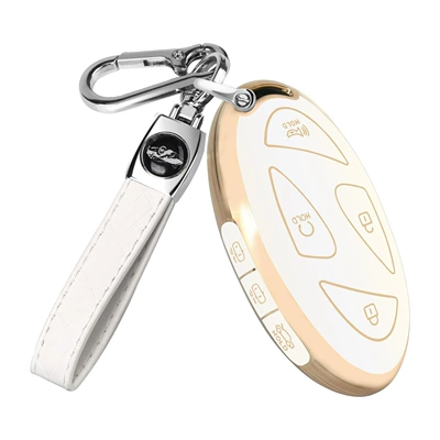 Key Case Protective Cover, Car key bag - bagged-modern-l-gold-edge-7-key-white