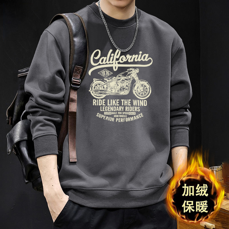Suéter masculino primavera y otoño pesado estilo americano puerto viento de marea hookah cuello redondo manga larga chaqueta suelta camisa de base chaqueta