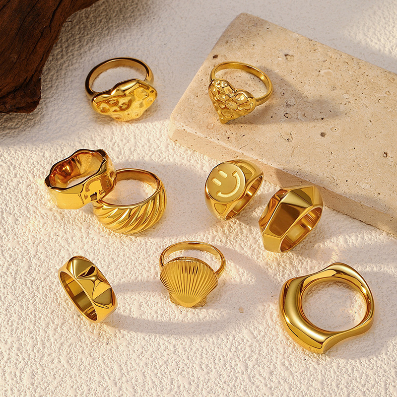 European and American Cross-Border Retro Niche Ins Stainless Steel Ring with a Light Luxury Embossed Irregular Closed Titanium Steel Ring