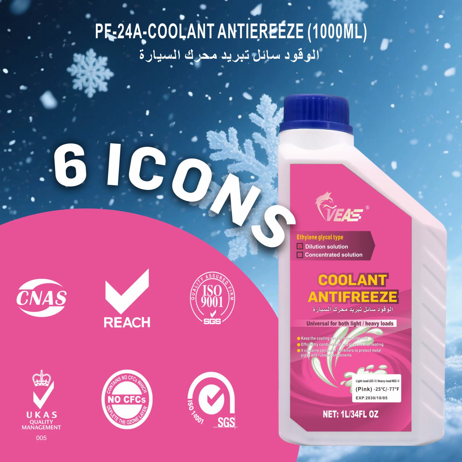 Заводская OEM-настройка 1-литрового долговечного антифриза красного цвета -25°C ℃ Резервуар для охлаждающей жидкости двигателя, охлаждающая жидкость для автомобиля