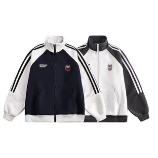 立领三条杠刺绣外套男秋季休闲运动服百搭显瘦夹克衫开衫棒球服男