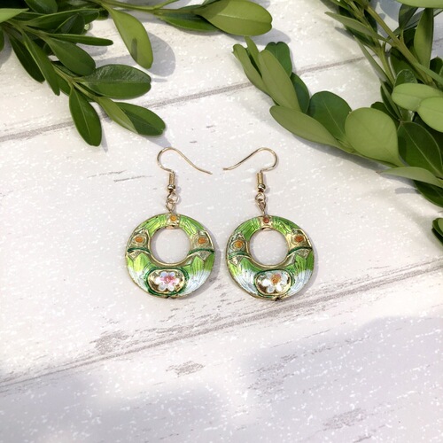 Original handmade cloisonné earrings for women, classic temperament, simple and versatile water drop flower earrings, retro ear jewelry