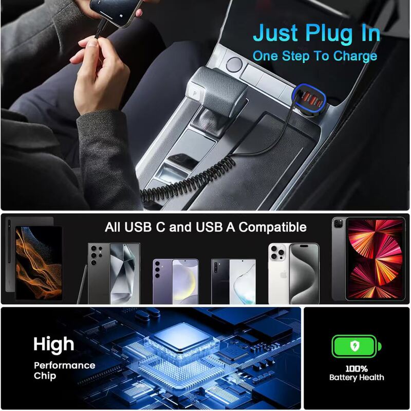 78W快充PD车充Car charger弹簧线四合一车载充电器快速汽车点烟器|undefined