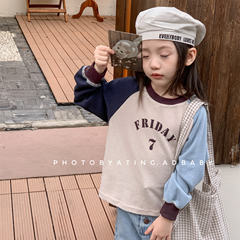儿童卫衣2025秋季韩版新款男女童洋气字母印花宝宝撞色拼接打底衫