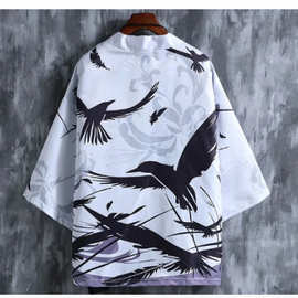 东南亚跨境男装道袍男士七分袖印花中国风开衫情侣道袍汉服男士