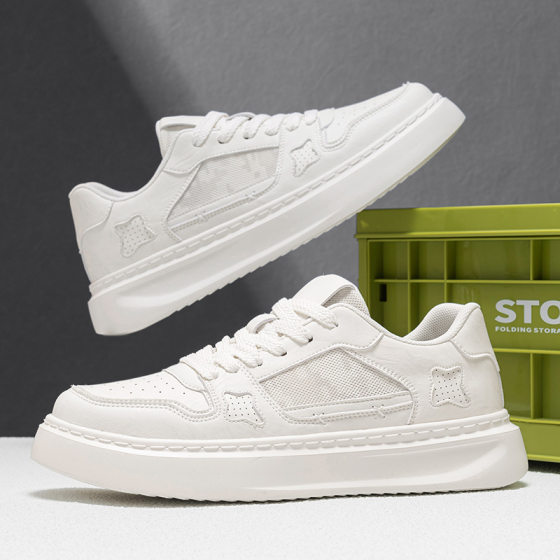 Men's Shoes 2025 New Summer Mesh Breathable Casual Sports White Shoes Men's Platform Board Shoes Lightweight and Comfortable Trendy