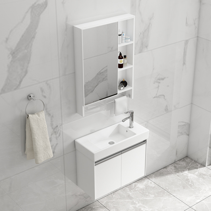 Pequeño apartamento espacio de baño de aluminio gabinete combinación mini lavabo de baño lavabo montado en la pared